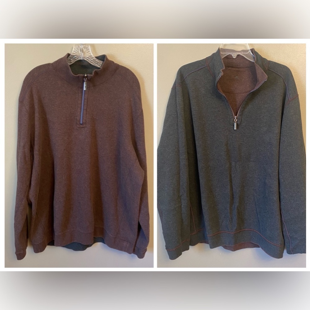 Tommy Bahama Flipshot Partial Zip Pullover Reversible Brown Gray Sweater 3XL?